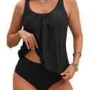 Yonique Two Piece Tankini Swimsuits for Women Blouson Bathing Suits Modest Swimwear M