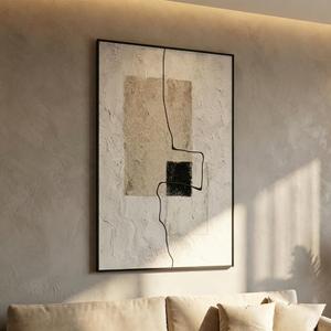 QKF Minimal Geometric 3D Texture Black Aluminum Frame Canvas Wall Art, 36"L x 24"W