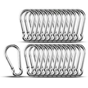 Small Carabiner Clip Hooks, 25pcs 2.36 inch Carabiners Heavy Duty, 304 Stainless Steel Spring Snap Hook Fits Camping Hiking, Metal Clips for Rope Chain Keys Rings