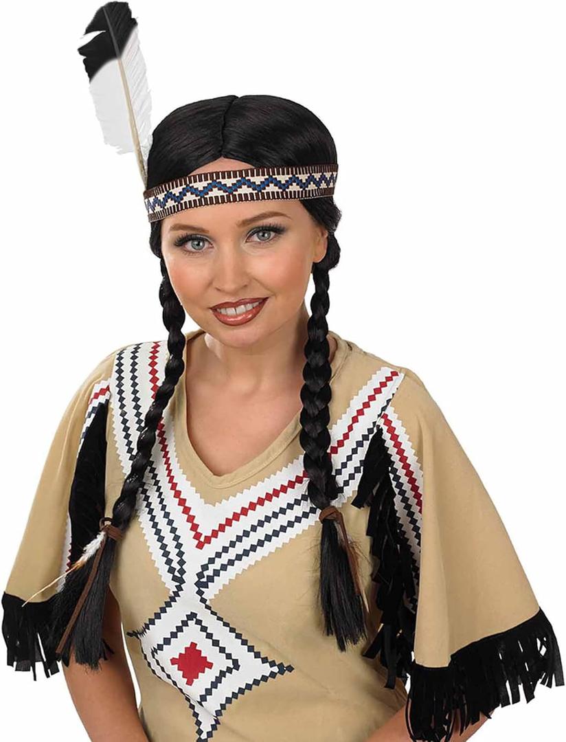 fun shack Womens Native American Wig Adults Wild West Plaits Black Hair Accessory