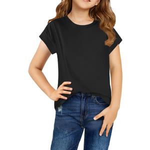 Haloumoning Girls Summer Cap Sleeve Shirts Kids Casual Cute Crewneck Tunic (7-8 Years, Black)