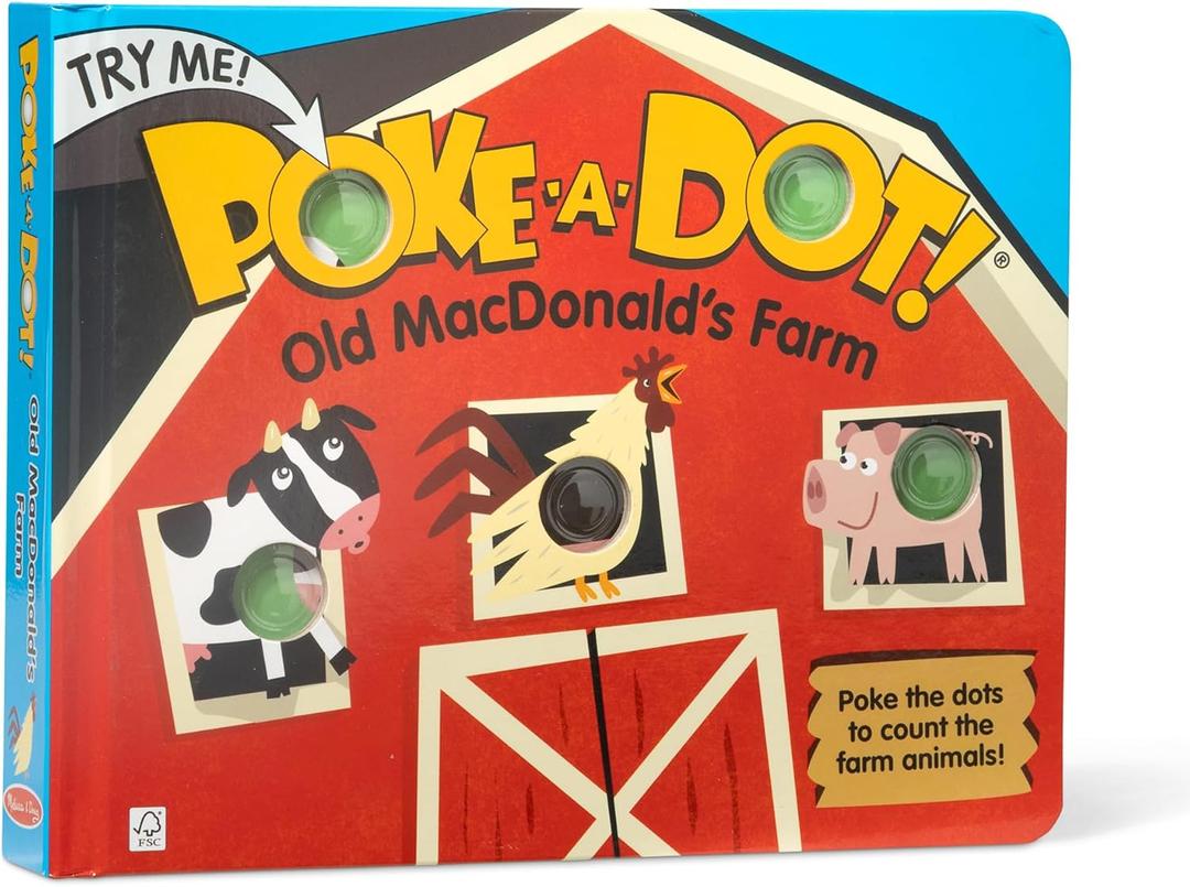 Melissa & Doug Poke-a-Dot! Old MacDonalds Farm, Interactive Children's Board Book with Buttons to Pop, Educational Sensory Toy for Toddlers & Preschoolers Ages 3+ - FSC Certified
