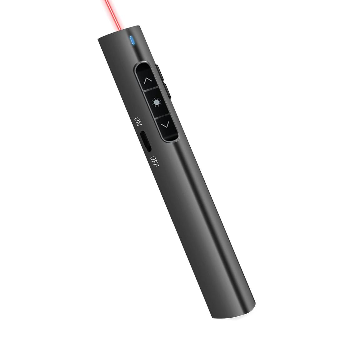 Wireless Presenter Remote with Red Laser Pointer, Presentation Clicker, Rechargeable, 2.4GHz, Hyperlink, Slide Control, Plug & Play