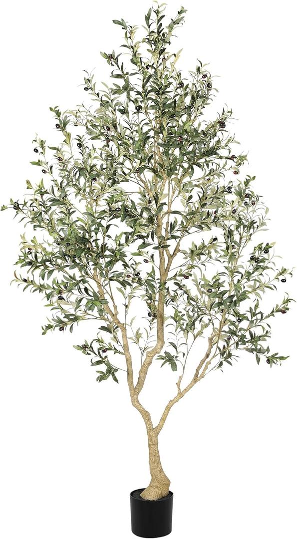 LYERSE 8ft Faux Olive Tree - Olive Trees Artificial Indoor with Large Olive Branches and Lifelike Olive - Artificial Olive Tree for Home Office House Living Room Decor