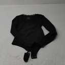 REORIA Women's Sexy Lace Scoop Neck Long Sleeve Double Lined Layering Slim Bodysuit Tops (Black), Small