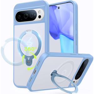 TORRAS 360 Spin Magnetic Stand for Google Pixel 10 Case / 10 Pro Case, Fit for Magsafe, Shockproof Translucent Lightweight Slim Pixel 10 Pro Phone Case with Stand & Ring Holder, Light Blue