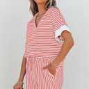 KevaMolly Womens Lounge Sets V Neck Tee and Casual Short Set Casual Pocket Decoration Two Piece Sets (Pink, S)