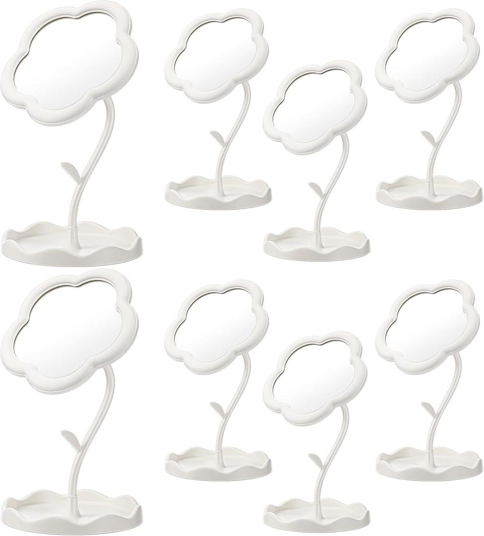 8 Pcs Flower Shaped Mirror Spa Party Makeup Mirror Sleepover Party Favor for Spa Sleepover Slumber Birthday (White)
