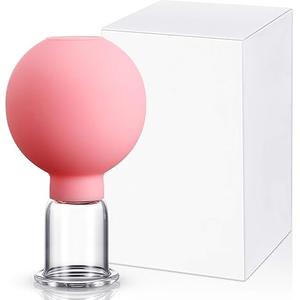 Nuanchu  Glass Face Cupping Set, Facial Cupping Cups Glass Silicone Cups Vacuum Suction for Face Skin Back Shoulder Muscle( 0.65 Inch Diameter,Pink)
