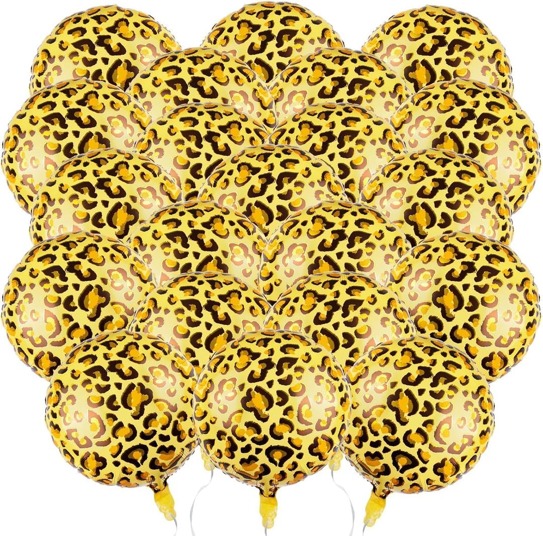 20 Pcs 18 inch Leopard Print Aluminum Foil Balloons Animal Print Balloons Jungle Balloon Wildlife Print Balloon for Zoo Themed Jungle Safari Themed Birthday Decorations (Leopard Print)