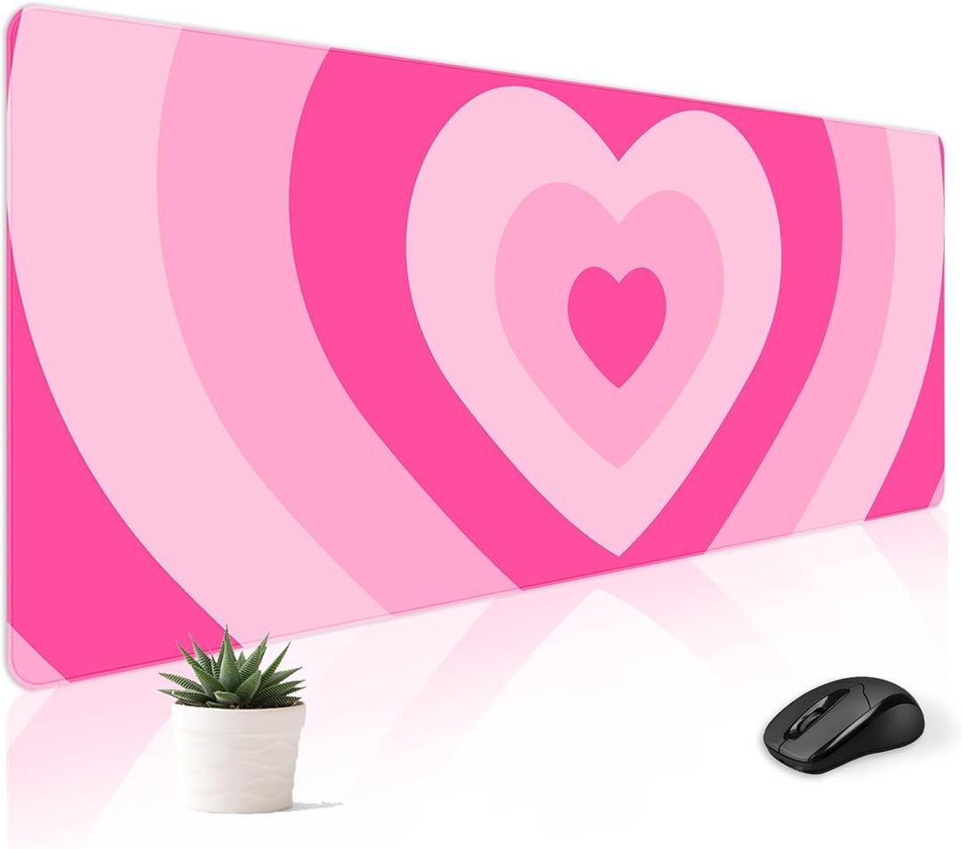 Mousepad Desk Mat Gaming Large Keyboard Cute Office Desktop Computer Laptop Hearts XXL Long Giant Big Kawaii Aesthetic Girly Pretty Design Women Girl Gamer Oversized Wide 30x12'' Mousepad