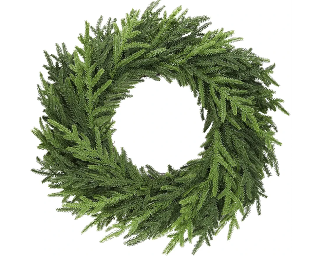 24Inch Norfolk Pine Wreath-Christmas Wreaths for Front Door - Real Touch Realistic Pine Wreath Artificial Faux Greenery Wreaths for Home Xmas Decor