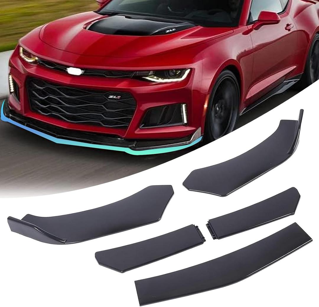 5-Section Universal Front Bumper Lip Spoiler, Gloss Black ABS Splitter for Sedan Coupe Hatchback, 56-72 Inch Adjustable Body Kit