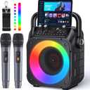 Karaoke Machine, Portable Bluetooth Speaker with 2 Wireless Microphones for Adults & Kids with Lights, Karaoke Microphone with PA System Supports USB/TF/REC/FM/AUX for Home Party