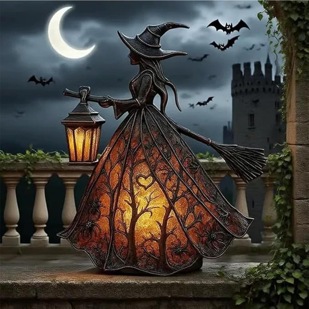 Halloween Ambiance Lamp Gothic Spooky Witch Night Light, Suitable for Indoor Party & Spooky Outdoor Halloween Decoration, with USB Plug (Lantern)
