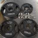 Fitvids Olympic Cast Iron 2-Inch Weight Plates Including 5FT Olympic Barbell Bar & Safely Locks, 110 Pounds Set (95 Lbs Plates + 15 Lbs Barbell Bar), Multiple Packages