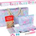 2026 American Mahjong Set Complete with Blue Carrying Bag, 160 Pink Cute Mahjong Tiles, 4 All-in-One Transparent Mahjong Racks with Pushers, Majiang Tile Set