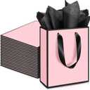 Yeaqee 24 Pack Metallic Paper Gift Bags with Handle and Tissue 9x7x3.1 Gold Foil Welcome Thank You Favor Bags Return Gifts for Wedding Mothers Graduation Bridesmaid Birthday(Light Pink and Black)