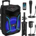 Pyle Portable Bluetooth PA Speaker System - 800W Outdoor Bluetooth Speaker Portable PA System w/ Microphone In, Party Lights, MP3/USB, FM Radio, Rolling Wheels - Mic, Remote - Pyle PPHP122SM,Black