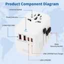 Aigostar 5-in-1 Universal Travel Adapter, GaN 45W Fast Charge International Plug Adapter with 2 Type-C & 2 USB-A Ports, Worldwide Power Adaptor Wall Charger for EU US UK AUS CHN JP Travel Business (White)