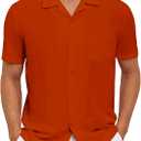Men's Short Sleeve Button Down Shirt Cuban Collar Anti-Wrinkle Shirt Casual Summer Beach Shirt, Size: S