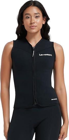 Lemorecn Wetsuit Top Women, 3mm Sleeveless Neoprene Wet Suit Tops Jacket Front Zip Diving Vest for Water Sports ( black, 8)
