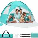 COVACURE 2026 New Upgraded Beach Tent Sun Shelter - UPF 50+ UV Protection Beach Shade for 3-4 Person, Waterproof & Lightweight, Easy Setup Portable Sun Canopy for Camping, Fishing, Beach (Green)