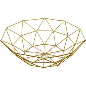 IBWell Geometric Metal Wire Fruit Bowl, Iron Arts Fruit Storage Baskets for Kitchen Counter (Gold, Normal)