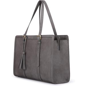ECOSUSI Laptop Bag For Women 15.6 Inch Work Tote Bags PU Leather Computer Purse For Business Office With 3 Layer Compartments (Grey)