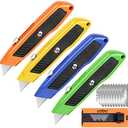 HORUSDY 3-Pack Box Cutter Utility Knife, Heavy Duty Aluminum Shell Retractable Box Cutter for Cardboard, Boxes and Cartons, Extra 10 Blades