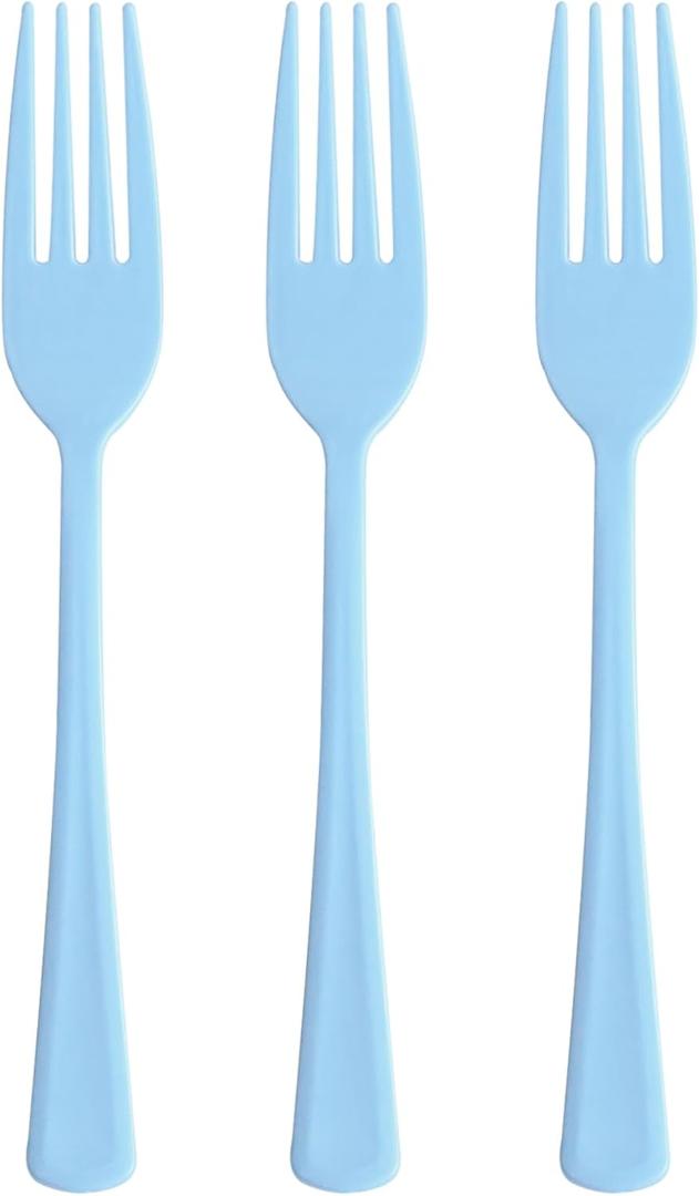 50 Pcs Baby Blue Plastic Forks Disposable Baby Blue Cutlery Heavy Duty Plastic Silverware 50 Disposable Forks for Brithday, Wedding, Baby Shower, Graduation Party, BBQ