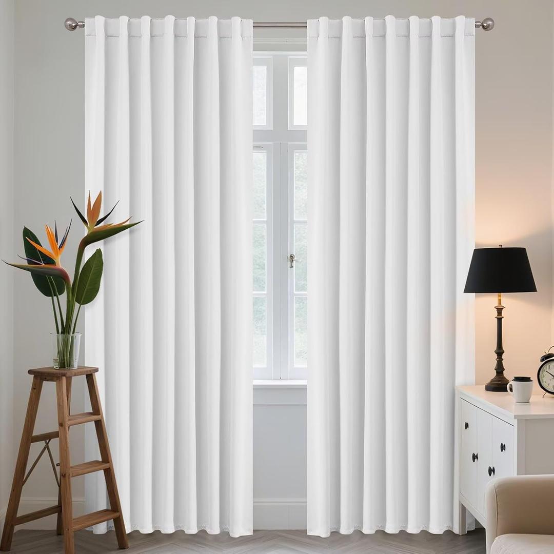 Joydeco 96 Inch 60% Blackout Curtains 2 Panels, Semi Sheer Blackout Curtains for Bedroom, White Curtains, Black Out Drapes for Living Room, Rod Pocket Back Tab Drapes(W52 x L96 Inch,Pure White)