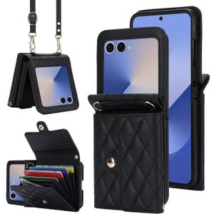 Samsung Galaxy Z Flip 7 Accordion Crossbody Wallet Case, 4 Card Slots, RFID Blocking, and Adjustable Strap - Stylish and Versatile Accessory.(Black)