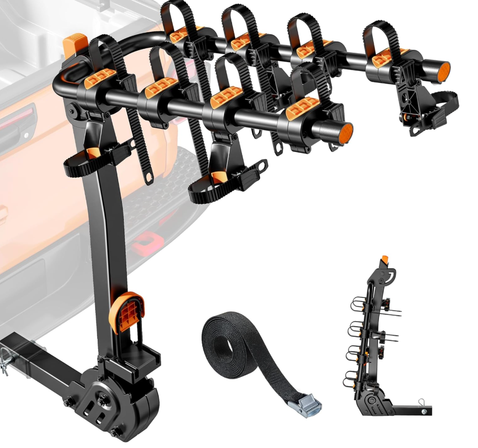 monTEK Premier Locking Quick Release 4-Bike Rack for Cars, Trucks, SUVs with 2” Hitch, Quick Foldable & Tiltable Bike Rack Hitch,3mm Thick Heavy-Duty Steel Frame&High-Secure Straps Hitch Bike Rack