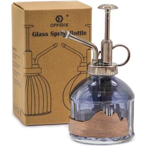 OFFIDIX Glass Plant Mister, 6.3 Inches Tall Vintage Style Spritzer Bronze Plastic Top Pump One Hand Watering Can Indoor Plant Spray Bottle for Garden, Plants, Cleaning (Distant Hill)