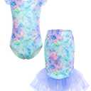 JiAmy Girls Mermaid Swimsuit 2 Piece Tankini Set Ruffle Sparkle Scale Bathing Suit with Mesh Tail Skirt for Toddler Little Kid
