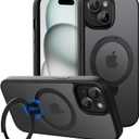 CACOE Magnetic Case for iPhone 15 6.1 inch with 360 Rotatable Ring Stand, Compatible with MagSafe Car Phone Mount, Cases Cover Phone Holder for Desk Meeting/Videos Matte Black