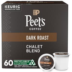 Peet's Coffee, Dark Roast Keurig K-Cup Pods, 100% Arabica Coffee - Chalet Blend 60 Count (1 Box of 60 K-Cup Pods) (EXP 01/26/27)