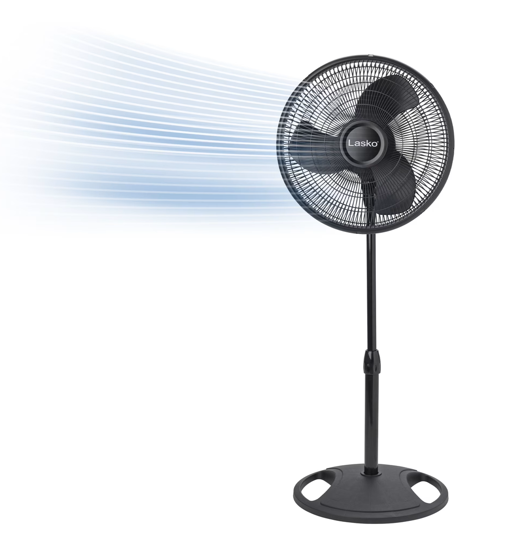 Lasko Pedestal Fan, Oscillating Fan for Bedroom with Adjustable Height and 3 Cooling Speeds, Portable, 18", Black, 1827
