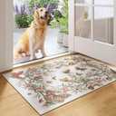Rugcomf Door Mat Indoor Entrance 2x3 Rug Machine Washable Boho Floral Butterfly Small Area Rug Non-Slip Low Pile Throw Rugs for Entryway Kitchen Front Door Indoor Entrance Entry Kids Room, Beige