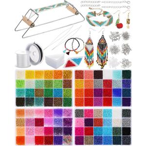 Jexine Bead Loom Kit for Adults 48000 Pcs Beading Loom Supplies with 96 Color 2 mm Glass Seed Bead Bracelets Christmas Jewelry Earring Making Tools Gifts for Girls DIY Craft