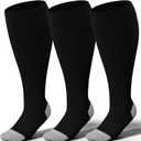 LEVSOX Plus Size Compression Socks for Women Men Wide Calf Extra Large 15-20 mmHg Knee High Sock for Nurses Pregnant Travel (Black)