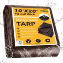 Winpull Tarp 10x20FT, 16 Mil Heavy Duty Large Tarps, Waterproof Tarp with Brass Grommets and Reinforced Edges, UV Resistant, Tear&Fade Resistant Poly Tarp for Outdoor Camping Pool Car Tent (Brown/Black-16mil)