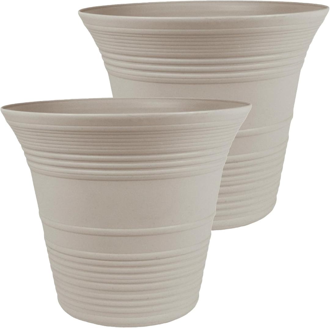 The HC Companies Sedona Round Self-Watering Pot - Lightweight Self Care Planter - Plastic Planter for Herbs & More - Durable Plant Pots for Indoor & Outdoor Plants (19" Cottage Stone, Pack of 2)