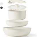 CAROTE Nonstick Cookware Sets, Non Stick Pots and Pans Set Detachable Handle, Kitchen Cookware Sets with Removable Handle, Stackable RV Cookware for Campers, Oven Safe (White 5 PCS)