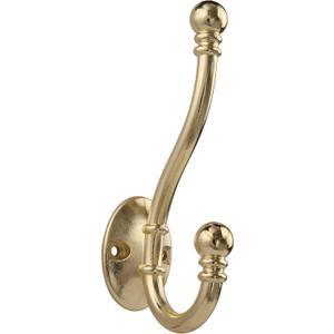 HASWARE 6 PCS Double Prong Robe Hook, Large Dual Coat Hooks with 12 Pieces Screws Wall Mounted Hooks Robe Antique Hooks Hangers Heavy Duty for Home Coats Hat Clothes Hanger Towel Keys (Bright Brass)