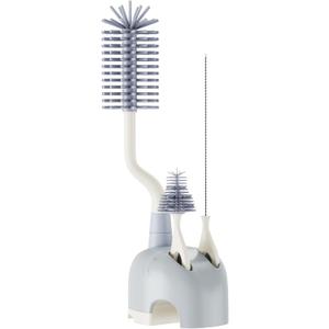 Silicone Bottle Brush Set with Stand, 360 Rotating Bottle Cleaning Brush Cleaner Set, Long Handle 3 in 1 Multipurpose Silicone Baby Bottle Straw Cleaner Brush (Grey) (Gray)