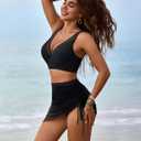 Blooming Jelly Womens Swim Skirt High Waisted Bikini Sets Tummy Control Swimsuits Mesh Sarong Wraps Bathing Suits (Black, L)