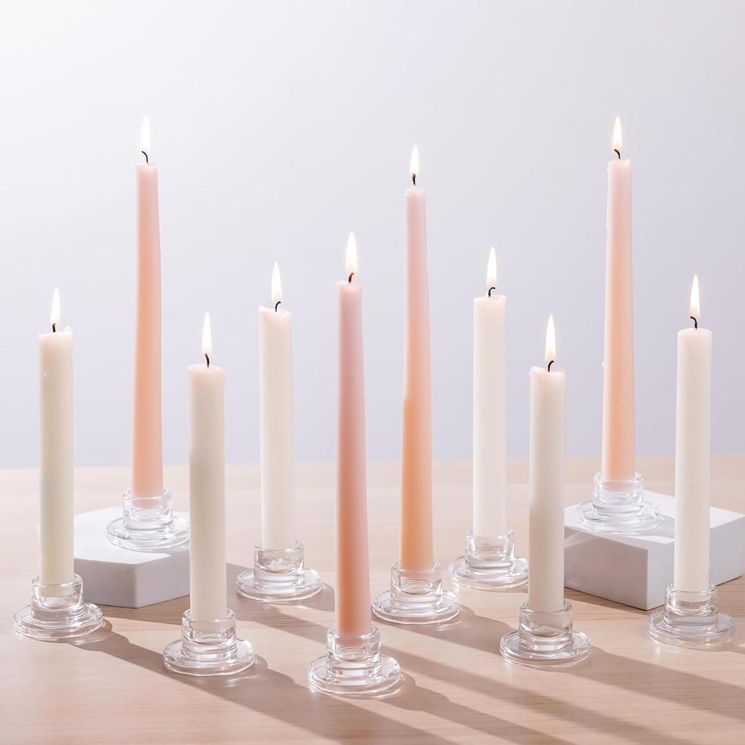 Glasseam Glass Tapered Candlestick Holders: 10Pcs Small Taper Candle Holders Bulk Clear Candle Sticks Holder Decor Short Modern Candle Holder for Table Centerpiece Wedding Christmas Dinner Party