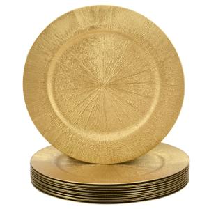 LYHLYA 13 Inch Gold Charger Plates, Round Reef Pattern, Plastic, Set of 12, for Dinner Plates, Wedding Decor, Table Setting (Round)